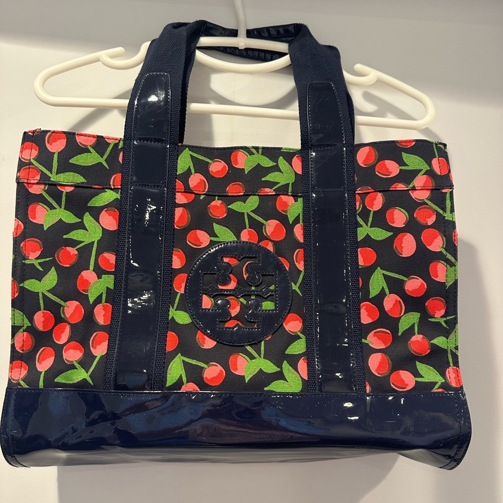 Tory Burch Cherry Pattern Tote - Navy and Red